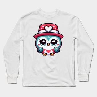 Cute Kawaii Valentine's Owl with a Hearts Hat Long Sleeve T-Shirt